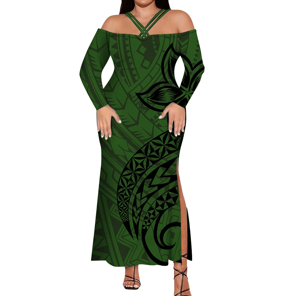 Sunset luau Customizable Polynesian Samoa Hawaii tribal off-shoulder bodycon dress island breeze year-round statement
