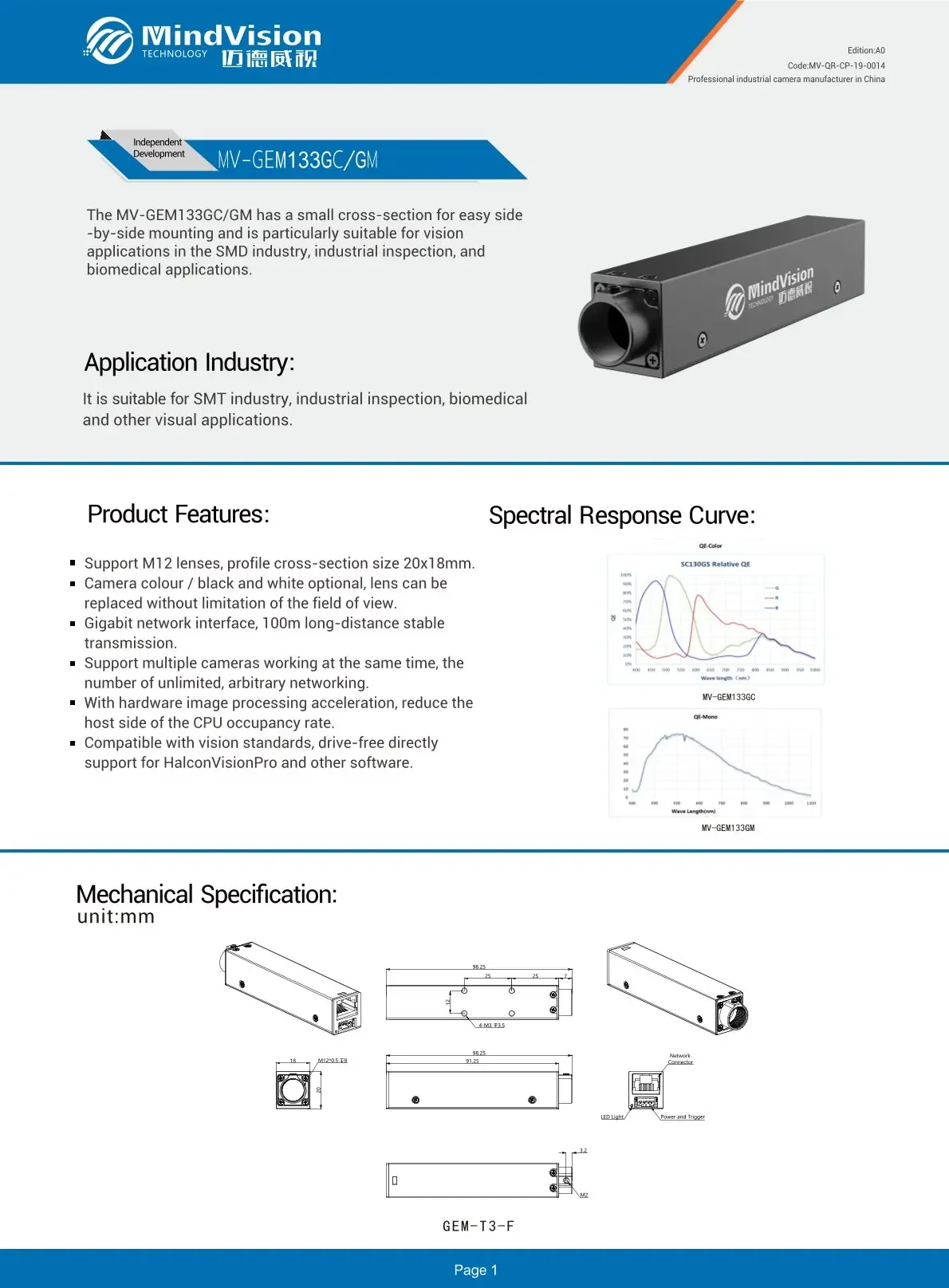 

NEW Gige Gigabit MiNI Camera Cmos Sensor Global Shutter Vision Camera for LCD Panel Quality Inspection