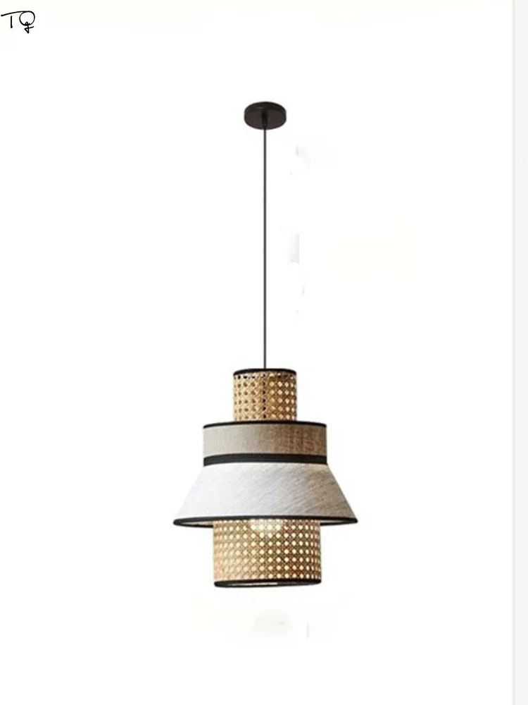 Medieval Wabi-Sabi Minimalist Rattan Weaving Pendant Light LED E27 Zen Art Living/Dining/tea Room Kitchen Restaurant Bar Hot Pot