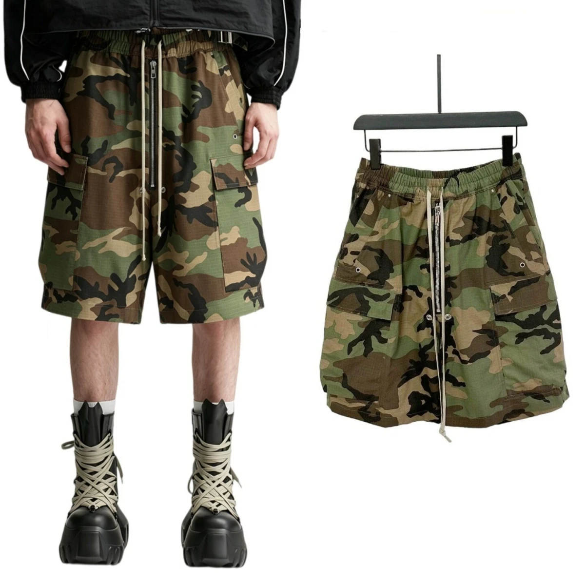 American Style Outdoor Camouflage Shorts Men's Summer New Loose Fit Straight Leg Casual Cotton Military Green Color
