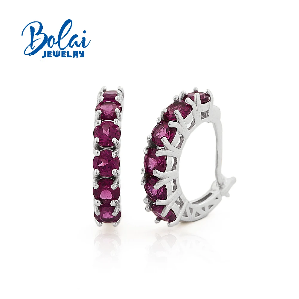 

Bolai,Elegant 925 sterling silver women's clasp Earrings Natural Round 3.5mm rhodolite garnet fine Jewelry Gift for daily wear