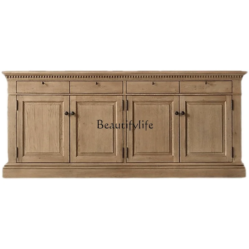 

American solid wood retro dining side cabinet French old carved TV cabinet