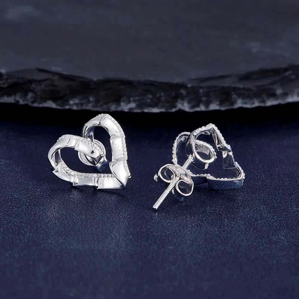 Real Pure Platinum 950 Stud Men Women Gift Lucky Twist Heart Earrings 3.19-3.23g 