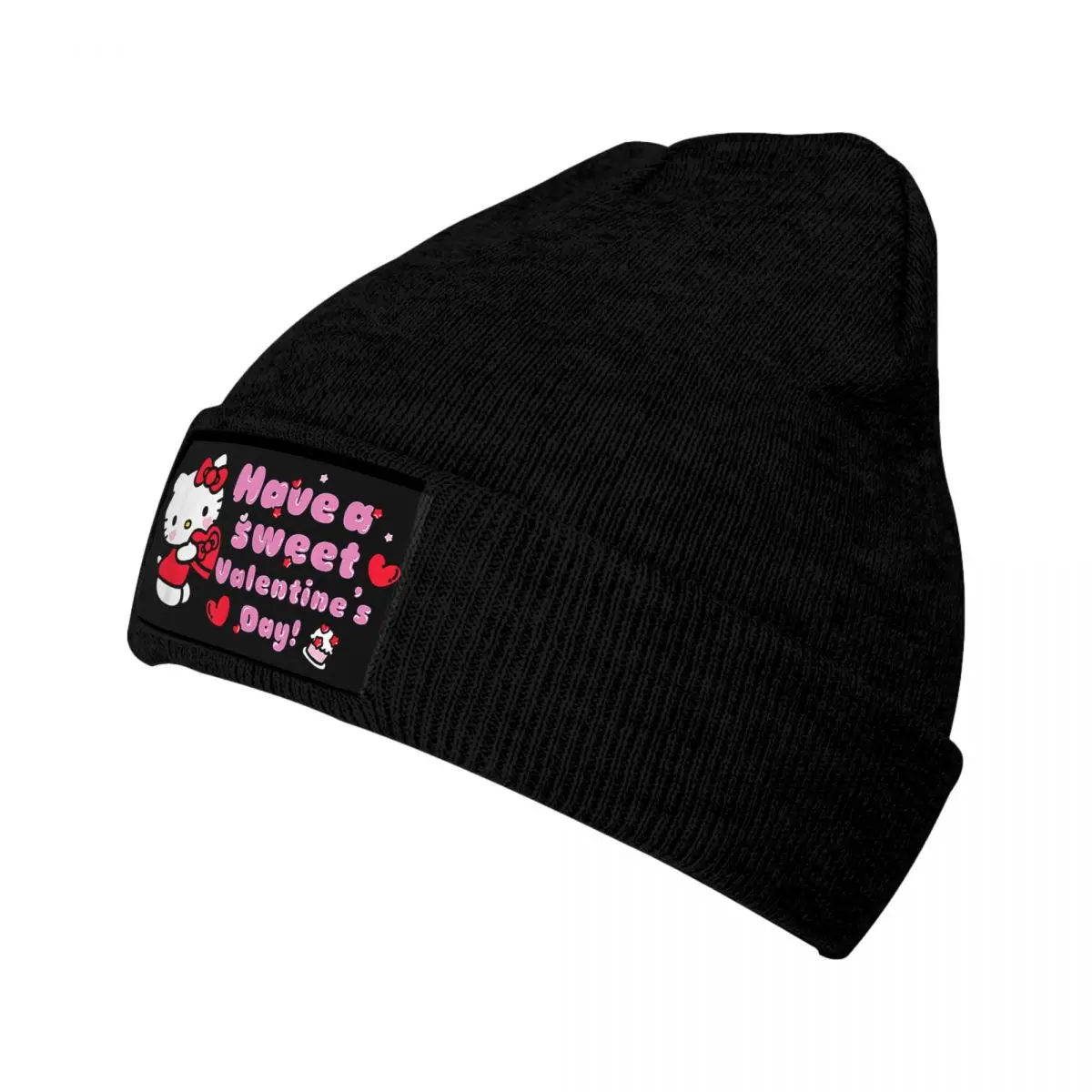 Custom Hello Kitty Cat Beanie Cap Winter Warm Bonnet Homme Knitting Hats Ski Have A Sweet Valentines Day Skullies Beanies Cap