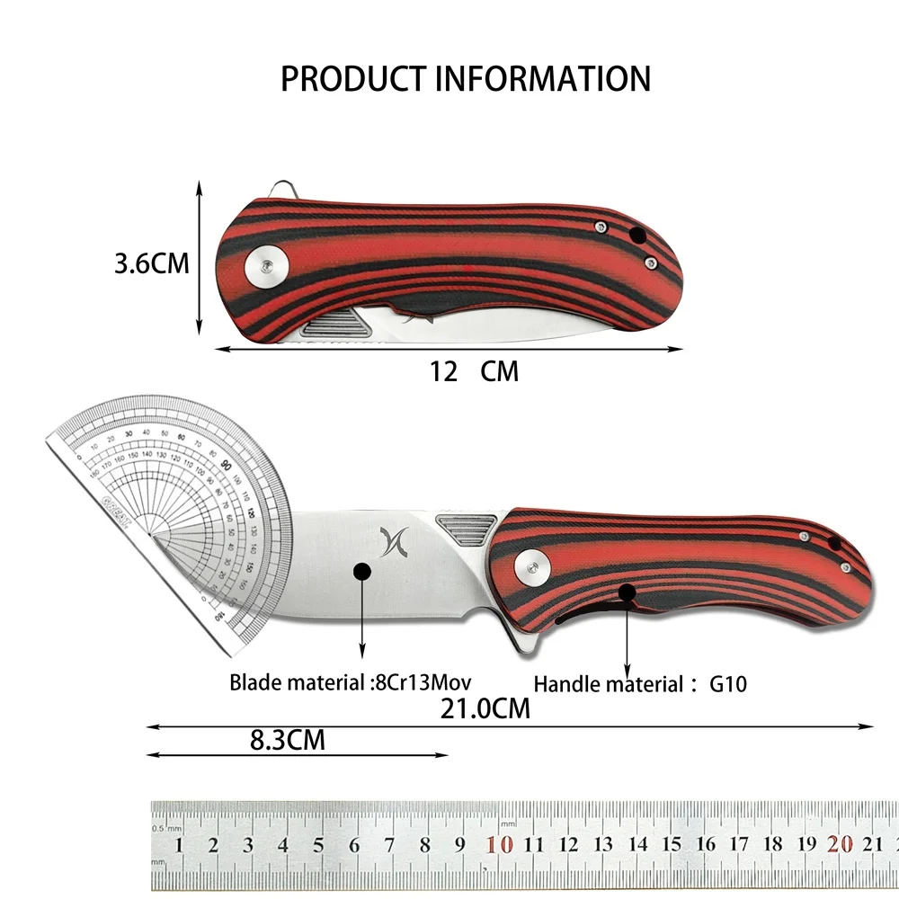 HUAAO GC001 Flipper Folding Pocket Knife 8Cr13Mov Blade G10 Handles Rescue Utility Tactical Knives Safety Hunting EDC Multitool