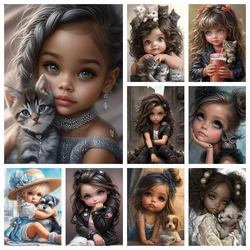 Diy 5D Diamond Painting Cute Girl with Cat Pet Full Round Drill Rhinestone Art Pet Animals Dog Mosaic Embroidery Kit Wall Decor