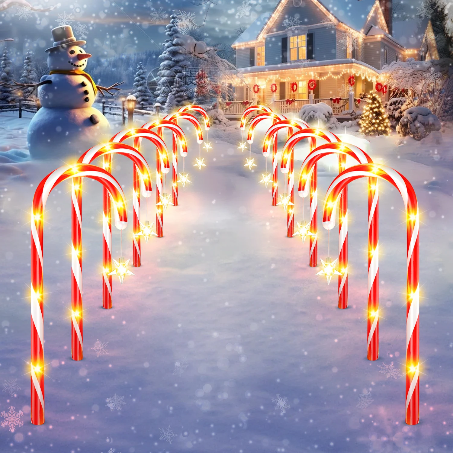 

12/24 PACK Christmas Decorations Outside, 19" 144 LED Bright Solar Christmas Candy Cane Pathway Lights with Star and 8 Modes