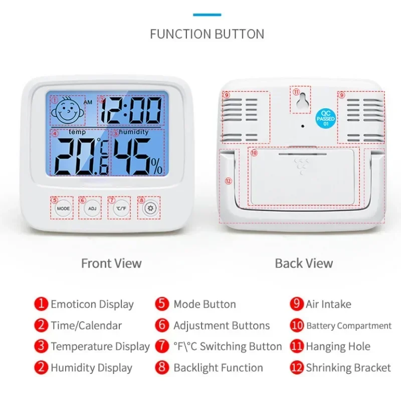 Electronic LCD Digital Temperature Humidity Meter Clock Indoor Wall Mounted Desktop Hygrometer Thermometer Health Monitoring