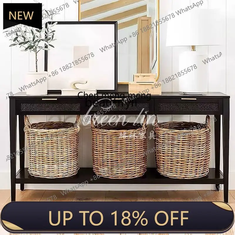 

P178 American Retro Solid Wood Entryway Table Sofa Back Table French Rattan Decorative Table Storage Cabinet