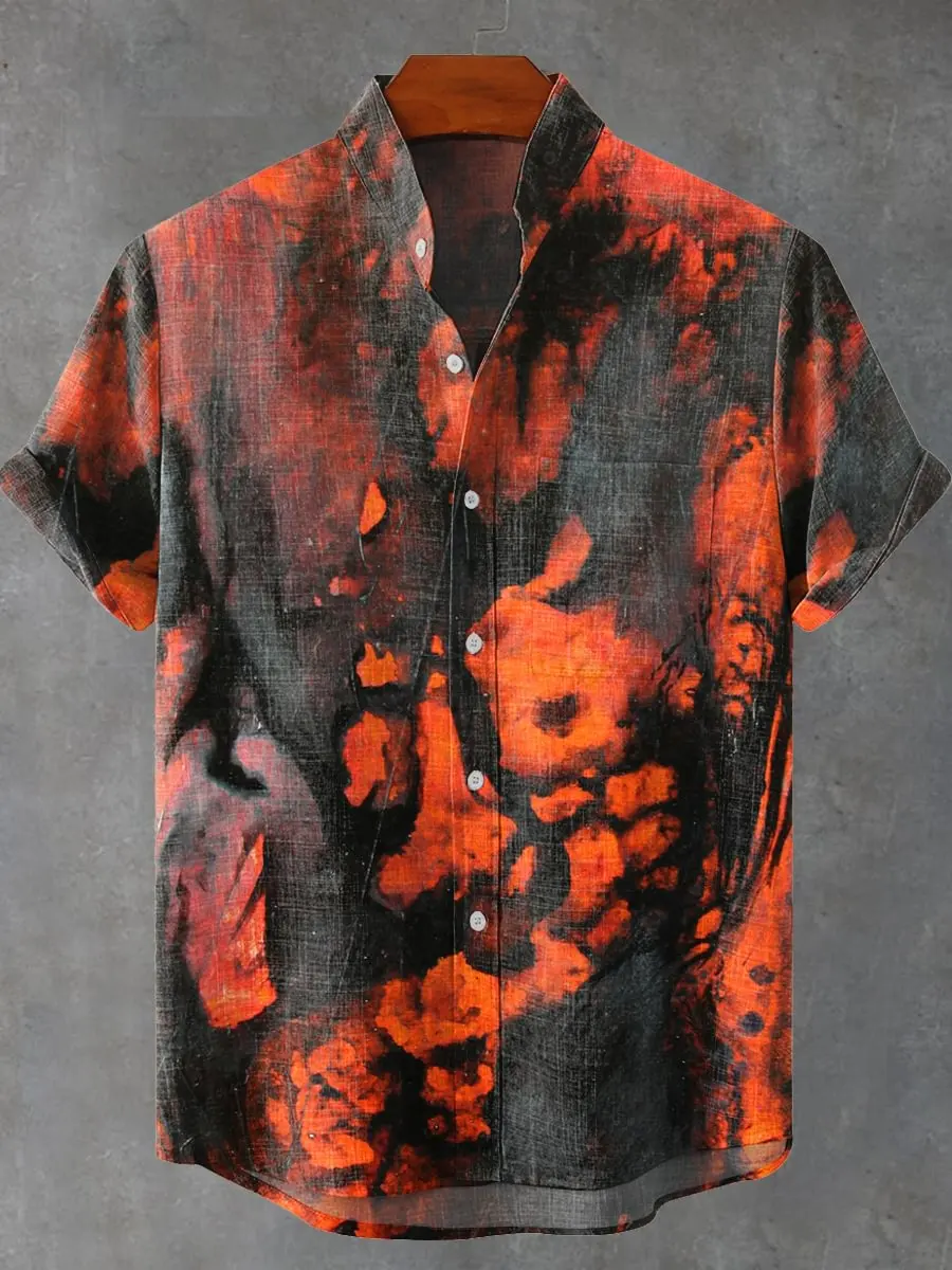 Camisa Vintage para hombre, Top con botones estampado de arte japonés a la moda, manga corta, cómoda y fresca, Top de verano