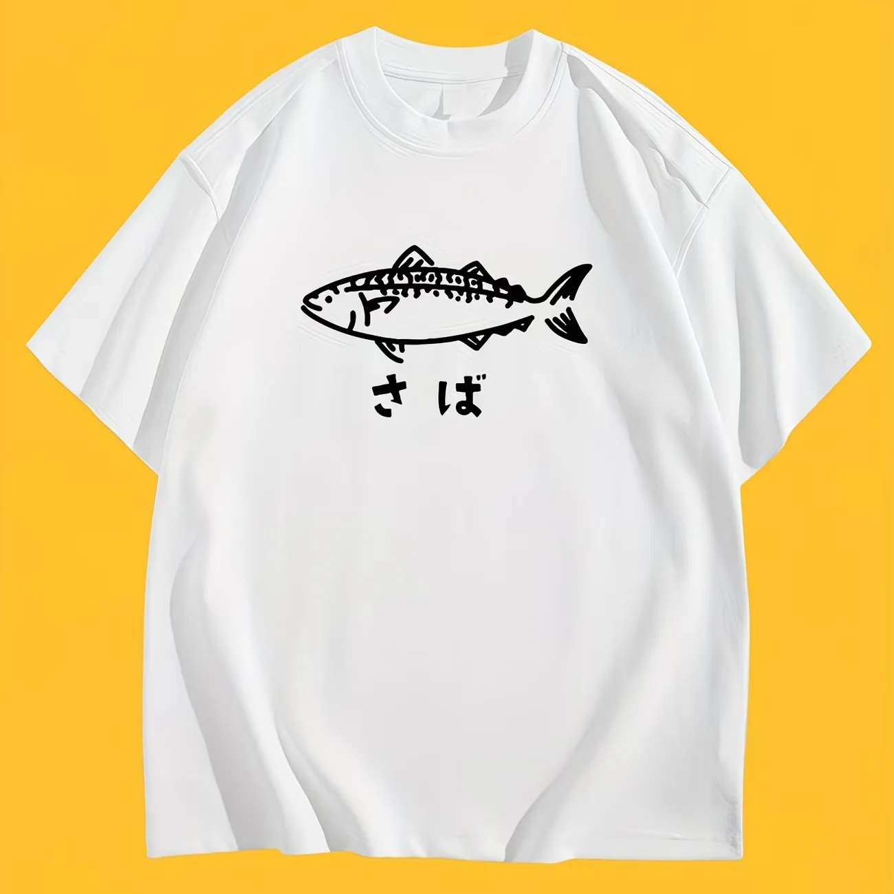 Japanisches Saba-Makrelen-T-Shirt für Damen und Herren, minimalistisches Hirajuku-Streetwear-Grafik-T-Shirt, Sommer, kurzärmelig, weiß, lässige Oberteile – Detail 4