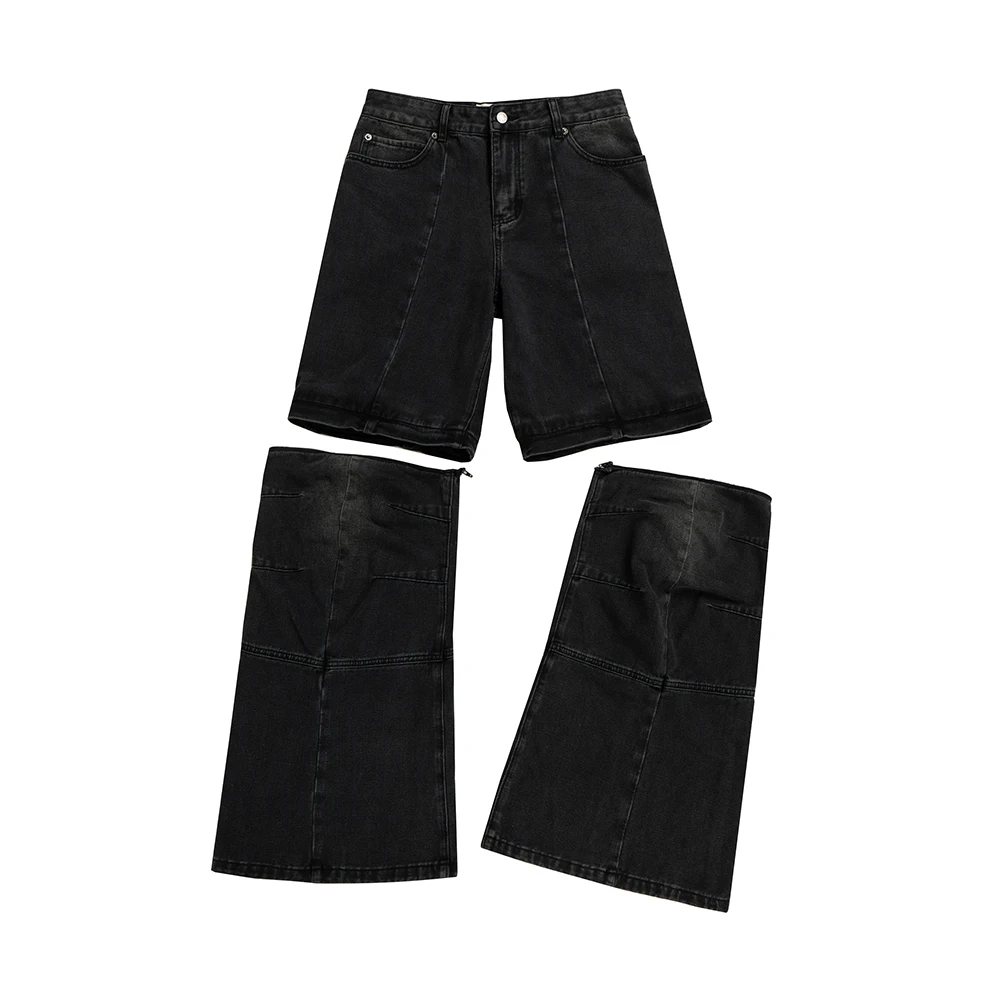 Vintage Washed Distressed Detachable Micro Flared Jeans for Men Streetwear Boot Cut Harajuku Loose Baggy Denim Trousers