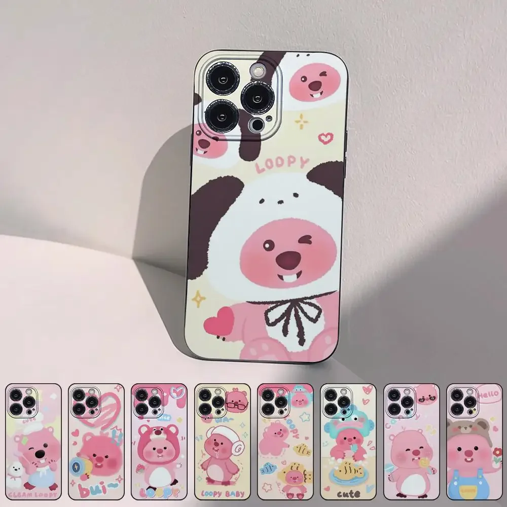 Cute Cartoon Loopy Phone Case for iPhone 15 14 13 Pro Max 11 12 Mini X Xs XR Se 2022 Black Silicone Cover