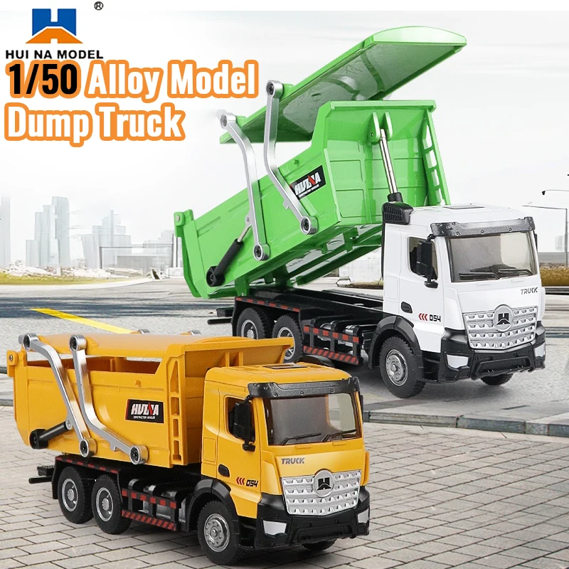 

Huina Alloy Dump Truck Model 1/50 Miniatures of Metal Car Loader Truck Loader Transporters Crawlers Toys for Boy Diecasts Toy