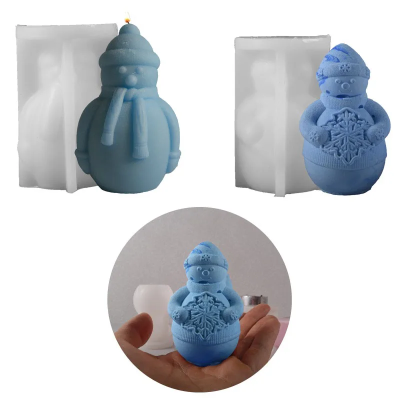 Weihnachten süße Schneemann Schneeflocke Silikon Kerze Form 3D Schneemann Handwerk Harz Gips Zement Gussform Weihnachtsgeschenk