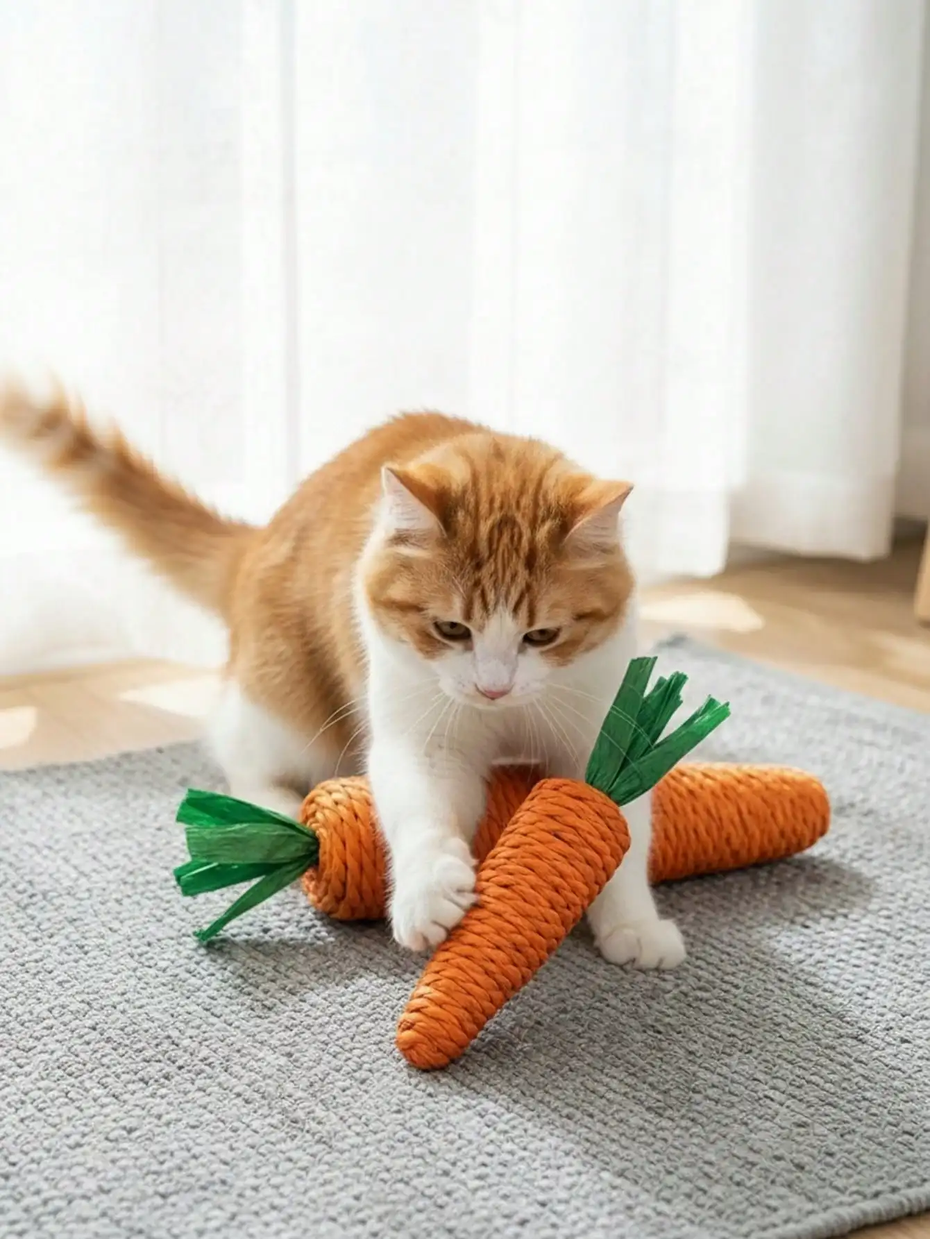1pc Carrot Shaped Interactive Cat Toy, Made Of Sisal Rope, Helps Cats Scratch, Bite And Grind Teeth. Filled With Sand To Make Sounds, Attracting Cats. Available In Large And Small Sizes, Suitable For