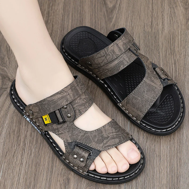 

Men's Summer Outdoor Wear Anti-Slip Wear-Resistant Driver Driving Two-Purpose Sandals Outdoor Sports Beach Leather Slippers