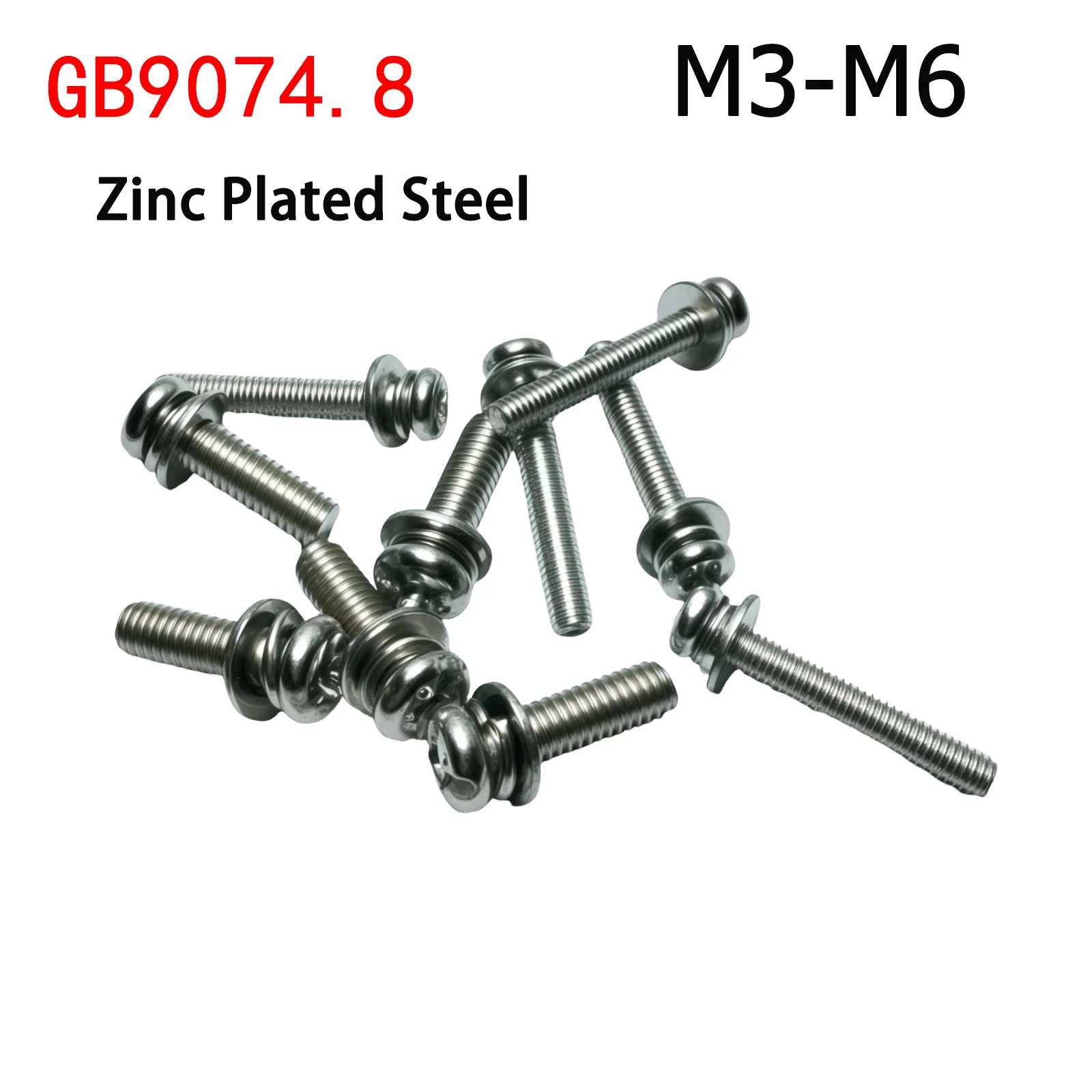 

5-50Pcs GB9074.8 Zinc Plated Steel Phillips Cross Pan Screw Round Head Screw Bolts With Gasket Waher Combination M3 M4 M5 M6