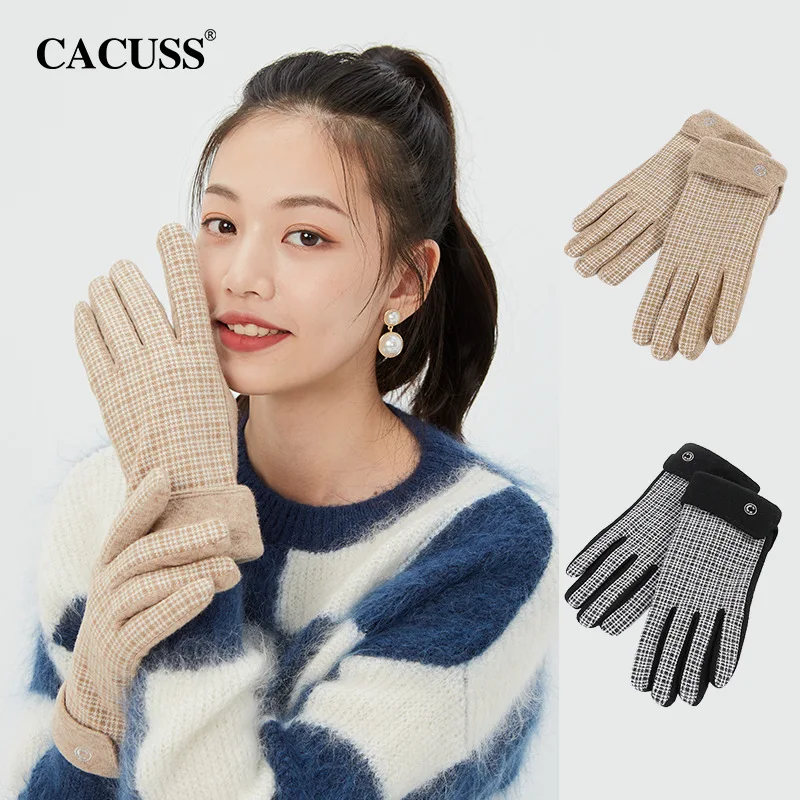 Gloves Autumn Winter Female Wool Touch Screen Plush Thickened Gloves Warm Embroidery Lovely Hairy Wrist Guard Windproof Gloves