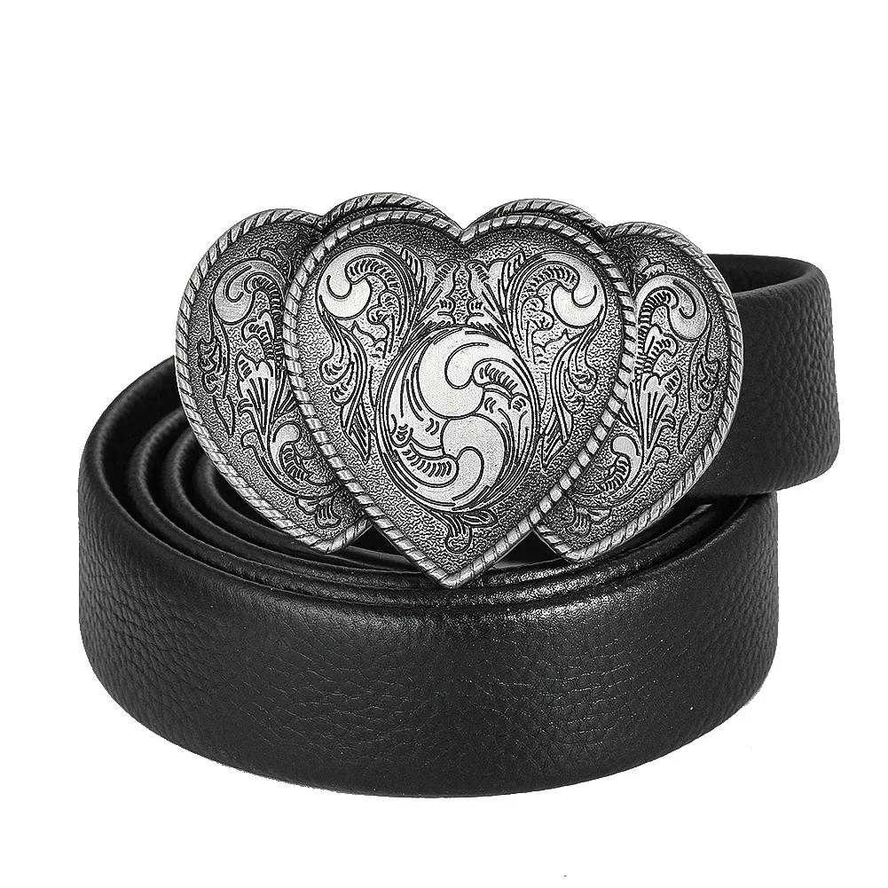 Triple Heart Alloy Belt Buckle Retro Western Denim Waistband Clasp Men Jeans Accessories for 3.8-4 Cm Width Belt Daily Commuting