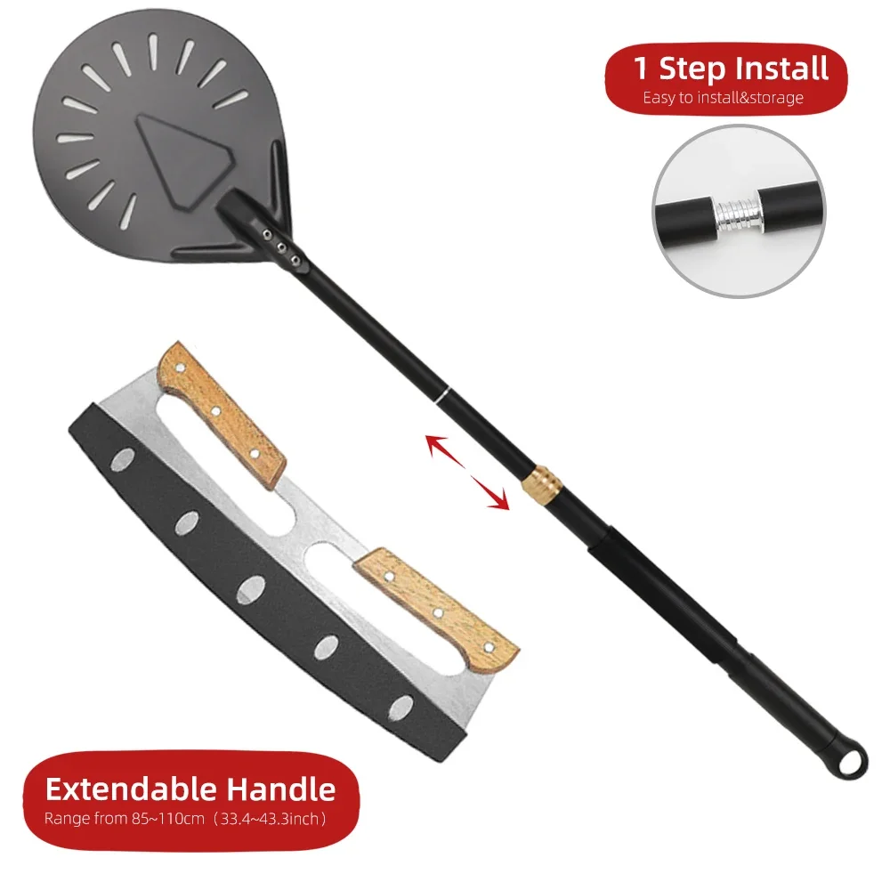 Adjustable Pizza Peel Turning Hard Anodized Paddle Round Pizza Baking Long Tools Handle Aluminum Shovel Nonstick Kitchen