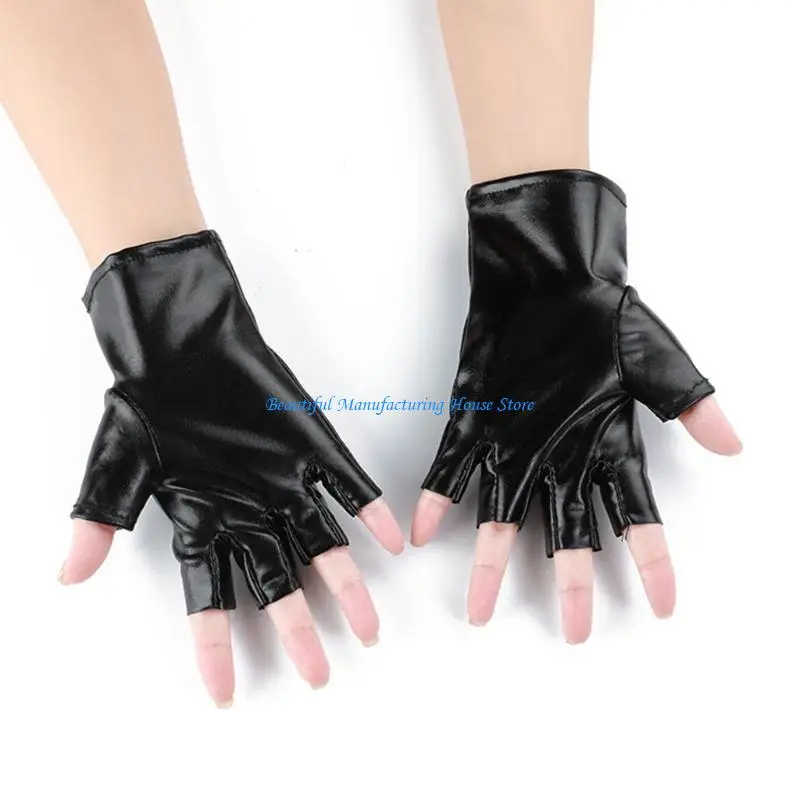E56A 2 الكثير أنيق نصف اصبع قفازات أنيقة المرأة قفازات جلدية تأثيري القفازات #2