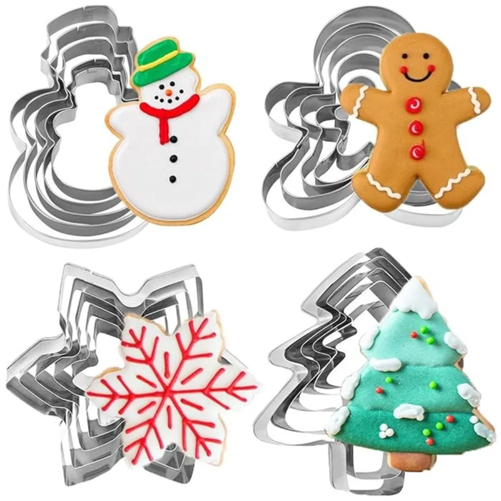 5PCS Christmas Cookie Cutter Set for Baking Christmas Gingerbread Man Snowflake Snowman Christmas Tree DIY Baking Tools Kitchen