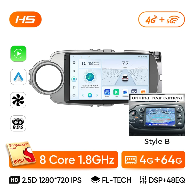 Ainavi Autoradio Voor Toyota Yaris 2012 2013 2014 2015 2016 2017 Android 13 Auto Draadloze Carplay 4G IPS Auto multimedia DSP 2 Din