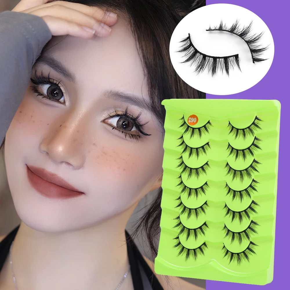 5/7 Paar Manga Valse Wimpers Natuurlijke Pluizige Zachte Piekerige Dikke Cross Wimpers Faux Nertsen Herbruikbare Lash Extension Cosplay Oogmake-up