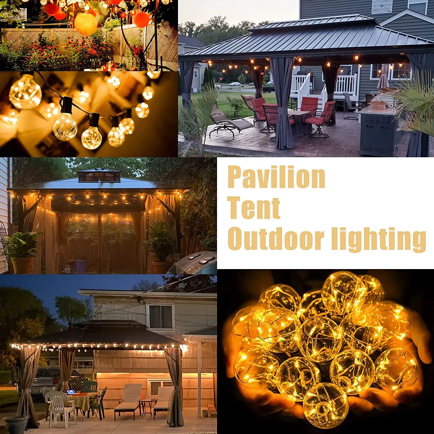 Lampu tali LED luar ruangan, lampu tali bola dunia G40 untuk dekorasi pesta balkon beranda luar halaman belakang, 8 mode, dengan kendali jarak jauh