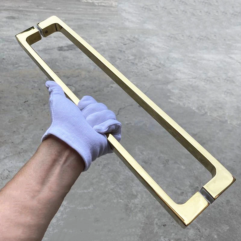 304 الفولاذ المقاوم للصدأ التيتانيوم الذهب أبواب الحمامات مقابض للتسوق مول مكتب بناء زجاج الباب دفع مقابض سحب ل 6 ~ 12 مللي متر