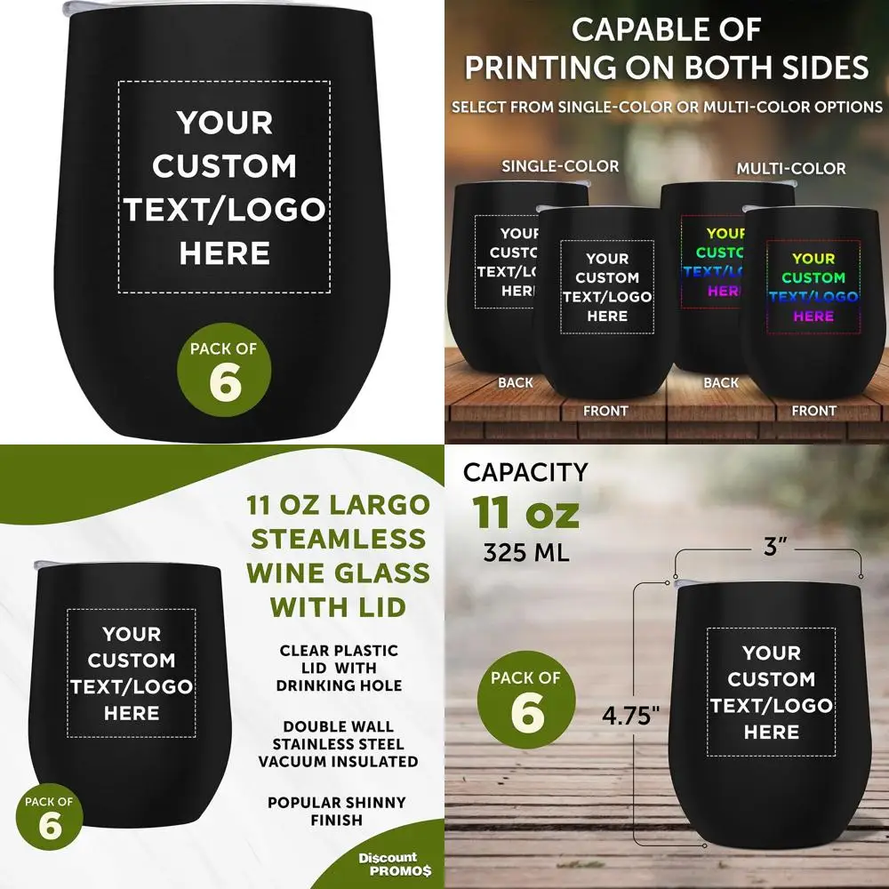 

11 oz Custom Stemless Wine Glass Tumblers with Lids, Set of 6, Ideal for Personalized Bulk Orders - Perfect for Wine, Cocktails,