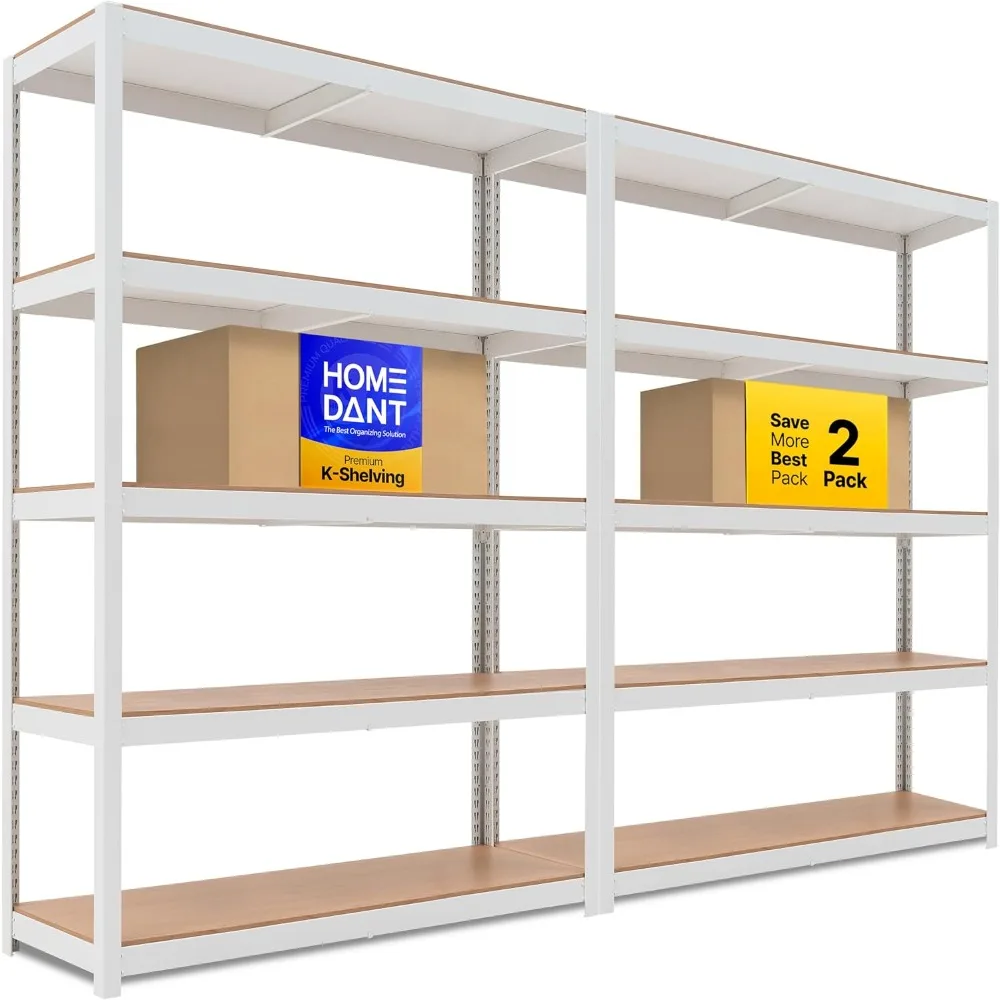 

HOMEDANT Home Lift-Beam Белый 48-широкий без болтов Сверхмощные гаражные стеллажи для хранения Регулируемые 5-уровневые металлические полки Ламинированные Org