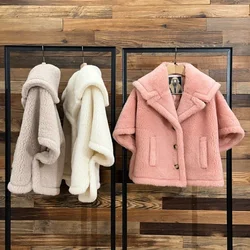 Nuovo spesso monopetto corto orsacchiotto mantello cappotto donna sciolto caldo Alpaca cappotto di pelliccia risvolto morbido pelliccia cappotti autunno inverno