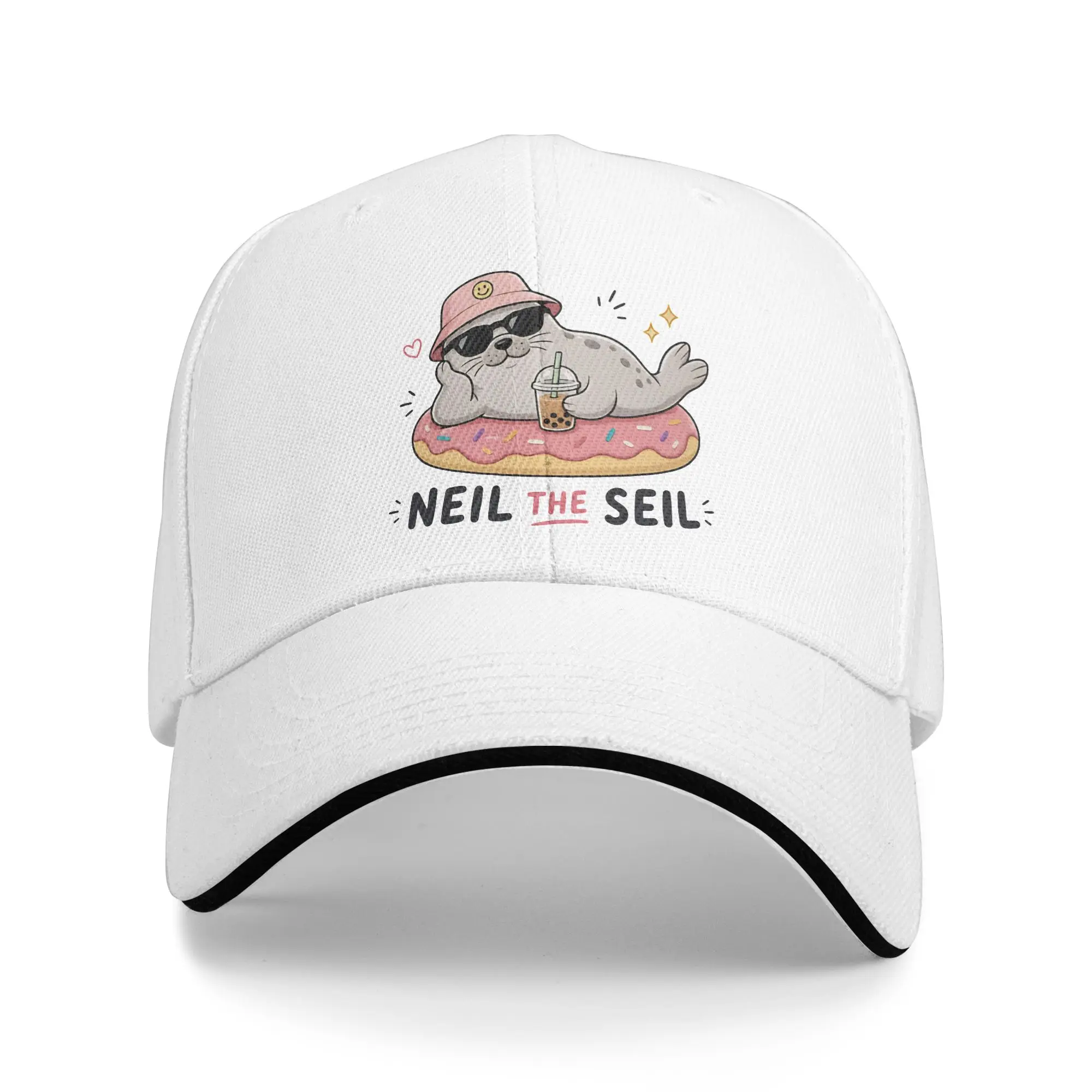 Neil The Seil Donut Float and Bubble Tea Seal Baseball Caps Fashion  Sandwich Hats Unisex Style Adjustable Dad Hat Activities