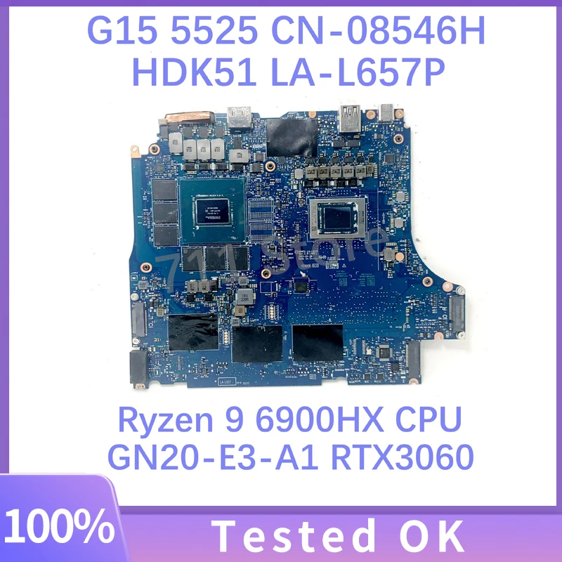 HDK51 LA-L657P CN-08546H 08546H 8546H For DELL G15 5525 Laptop Motherboard W/ Ryzen 9 6900HX CPU GN20-E3-A1 RTX3060 100% Test OK