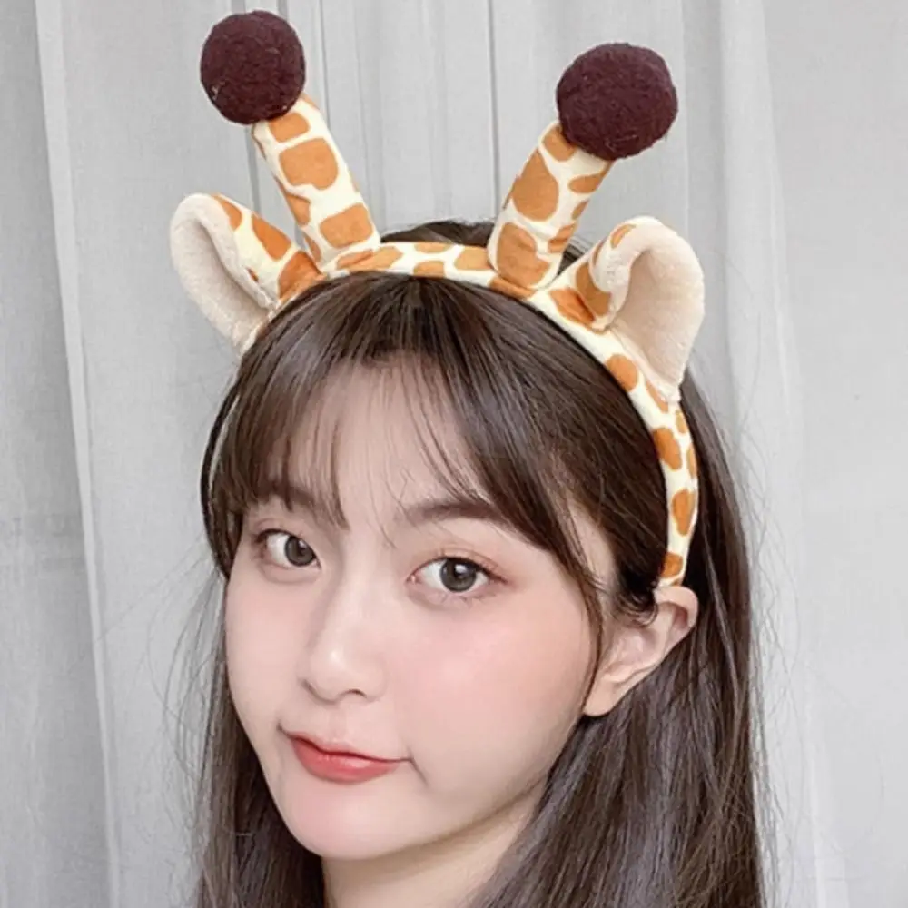 

Милая плюшевая повязка на голову в корейском стиле с забавными ушками жирафа, креативная повязка для умывания и фотосессий