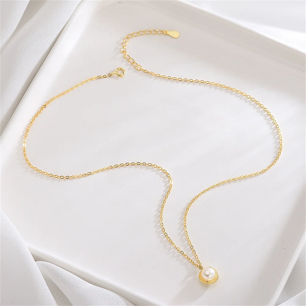 

Korean Forest Style Necklace for Women 925 Sterling Silver Shell Pearl Pendant Niche Sweet Minimalist Versatile Collarbone Chain