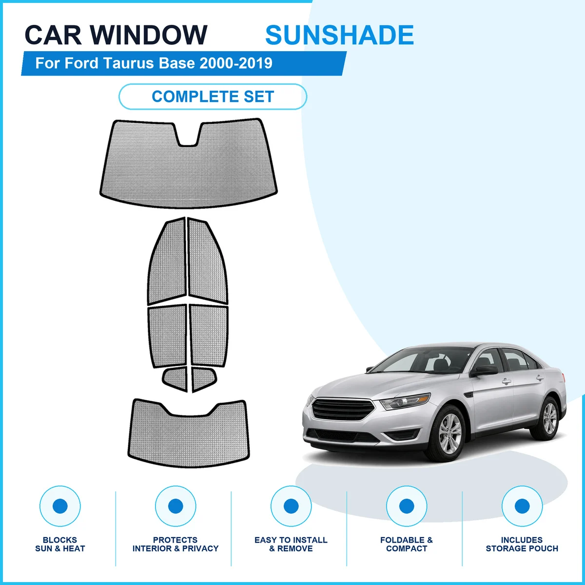 For Ford Taurus Base 2000-2019 Custom Full Set Window Sunshades Aluminum Foil Suction Cup Anti UV Privacy