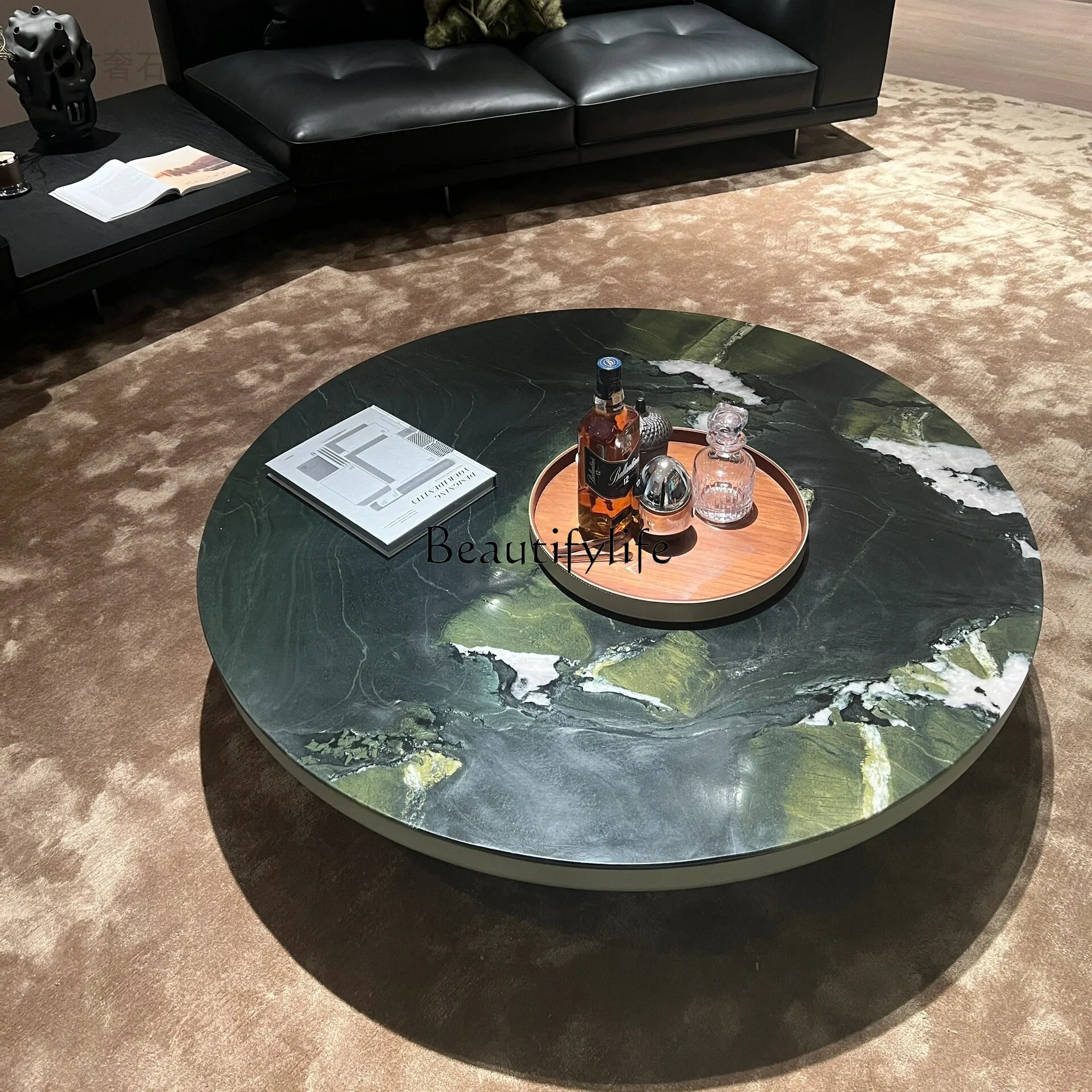 Avocado green luxury stone coffee table round coffee table natural marble