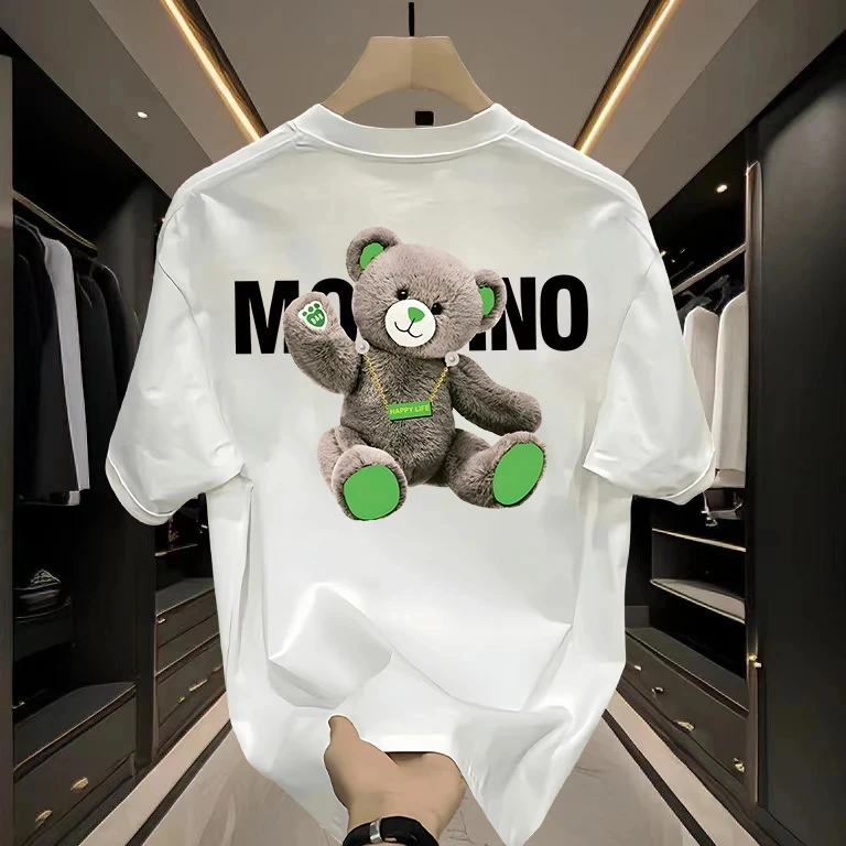 

2025 New Mosino Photo Frame Bear Printed Pure Cotton T-shirt for Men and Women Couples Loose Large Short Sleeve