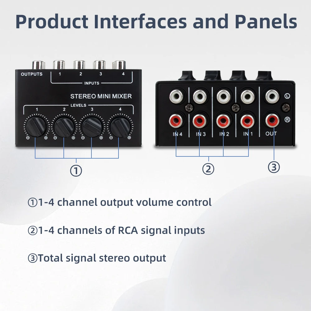 4-Channel mini stereo Mixer passive multi-channel Dispenser for Live Studio DJ CX400 Mini Passive Stereo Mixer RCA live  mxier