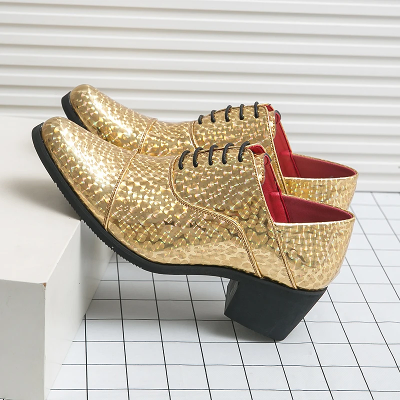 

Men High Heels Height Increasing Shoes High-end Business Attire Punk Style Office Groom's Wedding Shoes