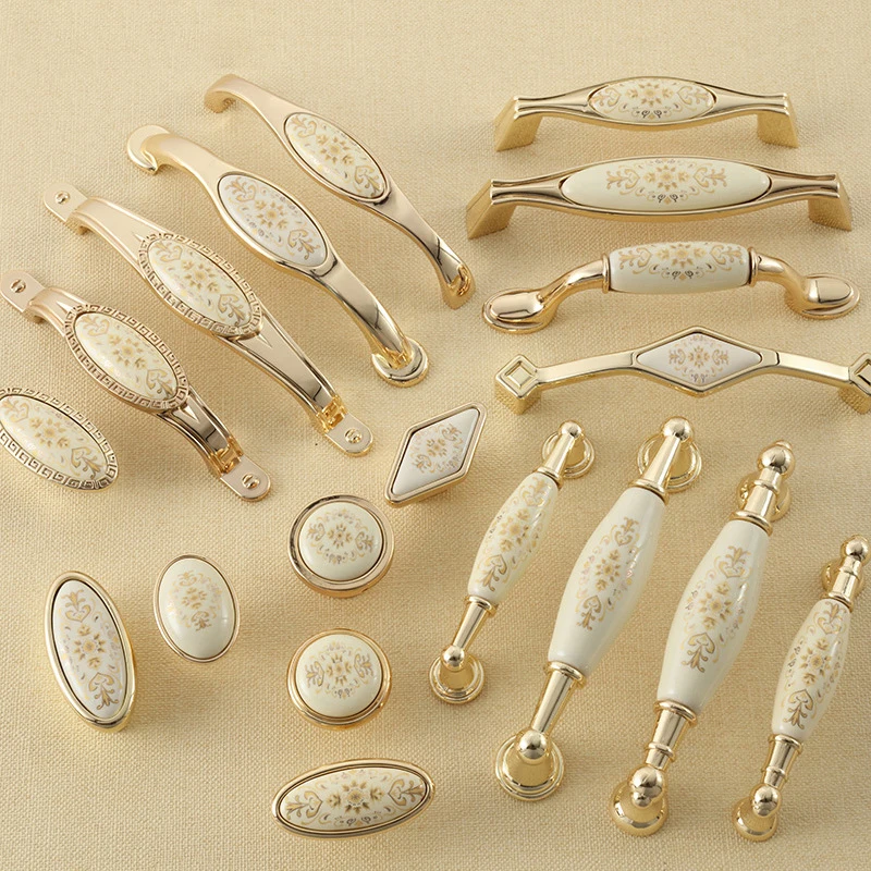 Golden Furniture Ceramic Knob Modern Simple Rose Gold European Single Hole Drawer Cabinet Wardrobe Cupboard Door Handle