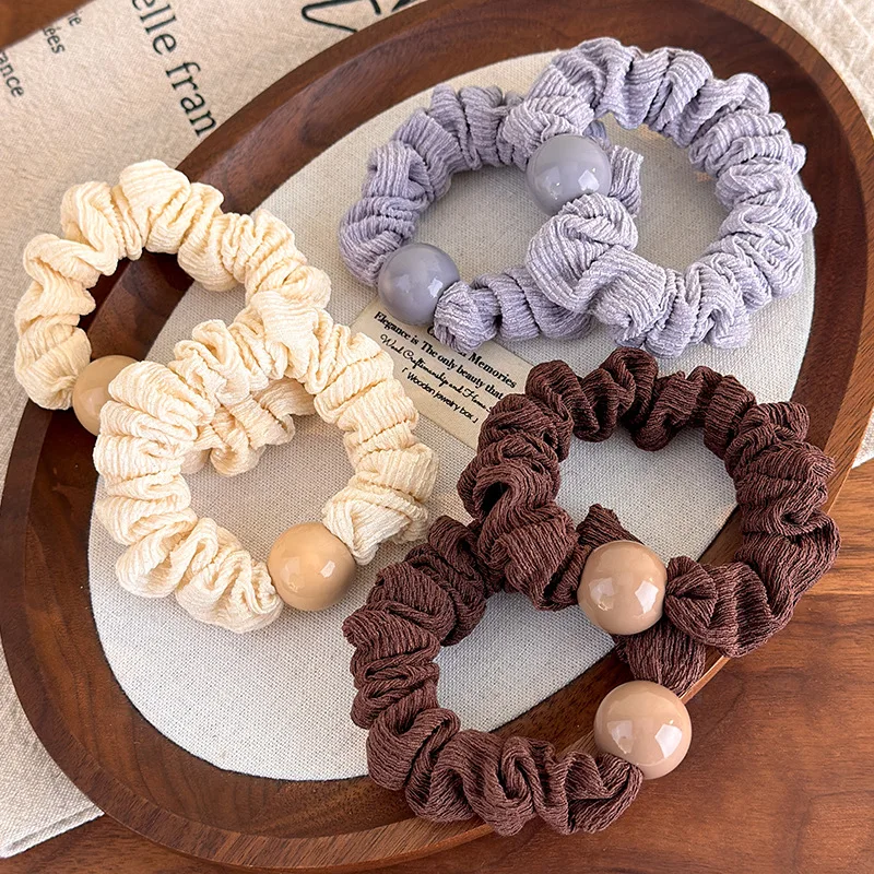 Scrunchie Colorful Crinkled Ball Tassel Ponytail Holder Minimalist Versatile Bun Hair Tie Elastic Soft Daily Accessory Women