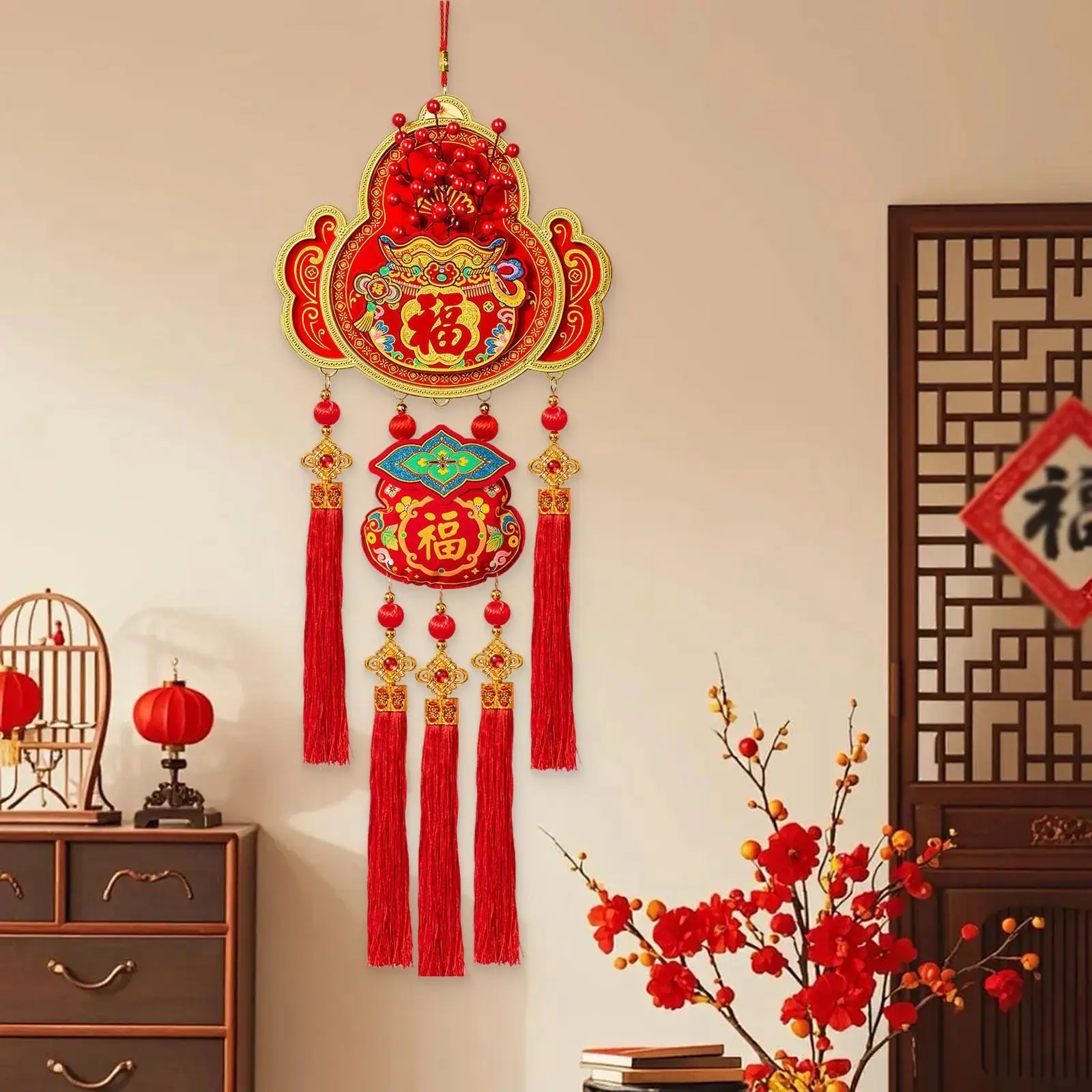 Contemporary Spring Festival Door Hanging Ornament Red Velvet Pendant Decorative Ceiling Accessories for Lunar New Year Decor view 6