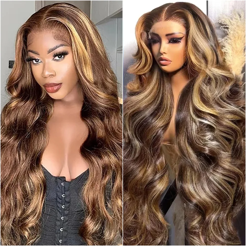 

Парик из бразильских натуральных волос 13x4 13x6 HD Lace Frontal, цвет P4/27, с эффектом Body Wave, с мелированием Honey Blonde, 40 дюймов