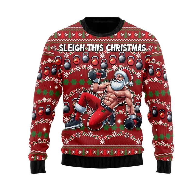 

New Ugly Christmas Sweater For Men New Year Festival Santa Claus Graphic Hoodie Women Merry Christmas Crew Neck Sweatshirts