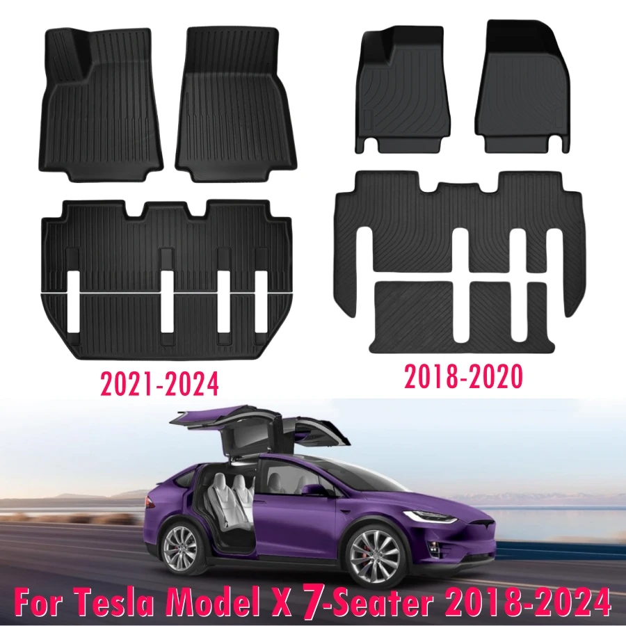 TPE Anti-Slip Floor Mats for Tesla Model X 7 Seater 2018-2024 All-weather Protection Floor Liners Frunk Trunk Cargo Mats