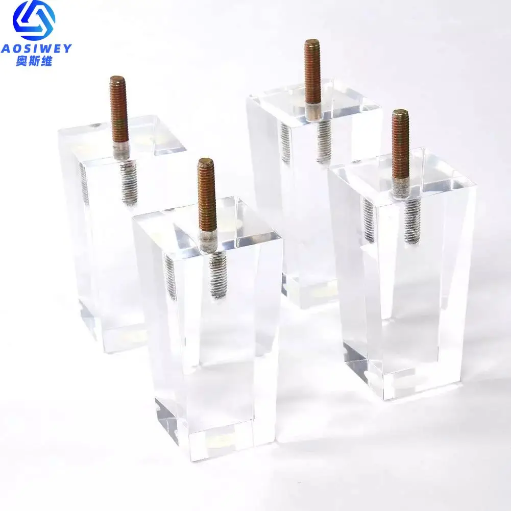 1Pcs 4inch Acrylic Furniture Legs Square Transparent Sofa Legs Replacement for Home Chairs Bed Drawers Coffee Table with Screws